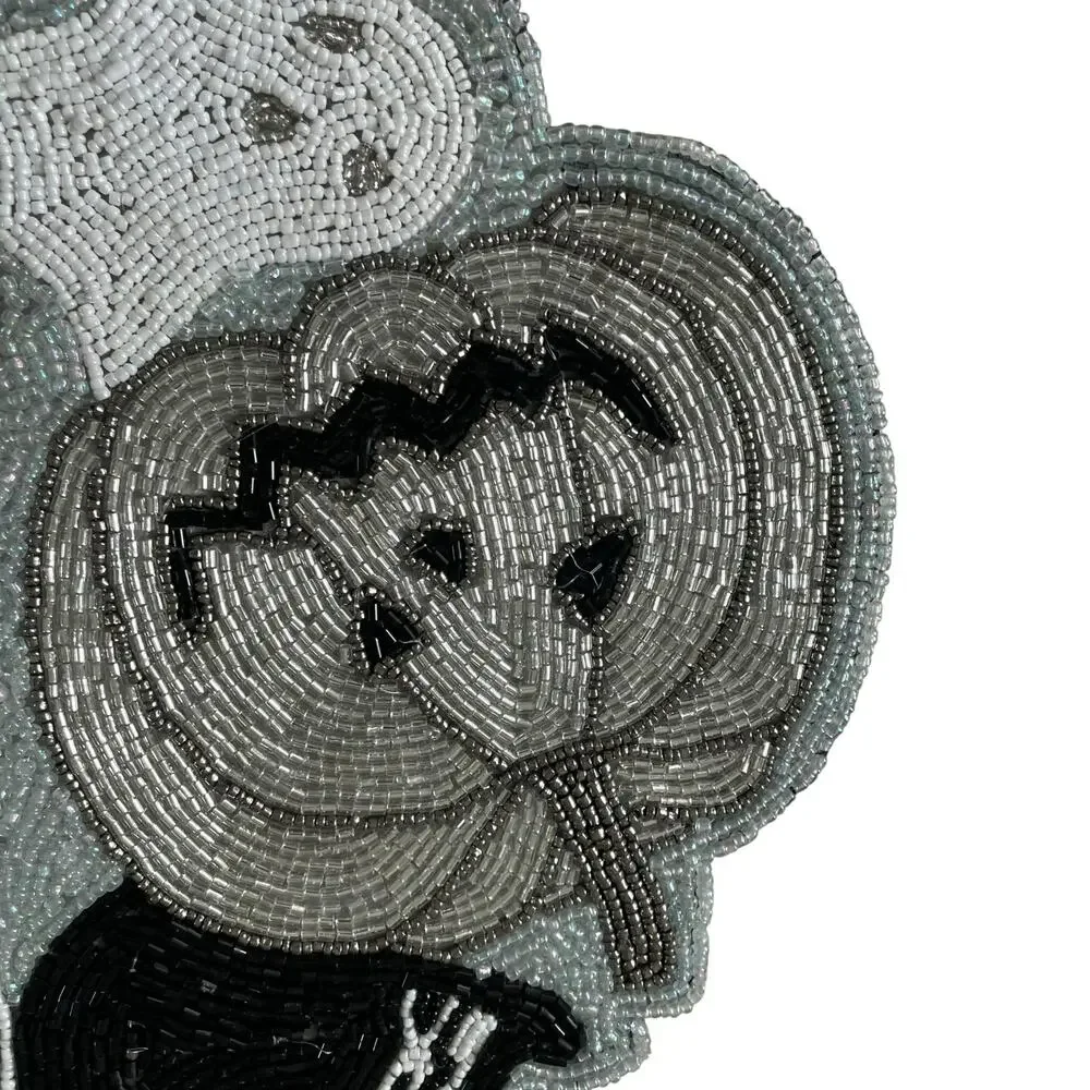 Christian Lacroix Halloween Beaded Table Runner 12x36 Silver Black White NEW